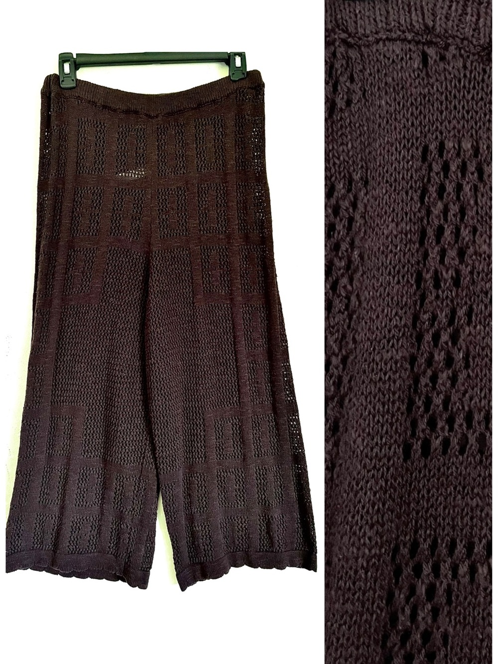 Free People Beach Crochet Knit Wide Leg Crop Pants S Open Weave Linen Blend Boho